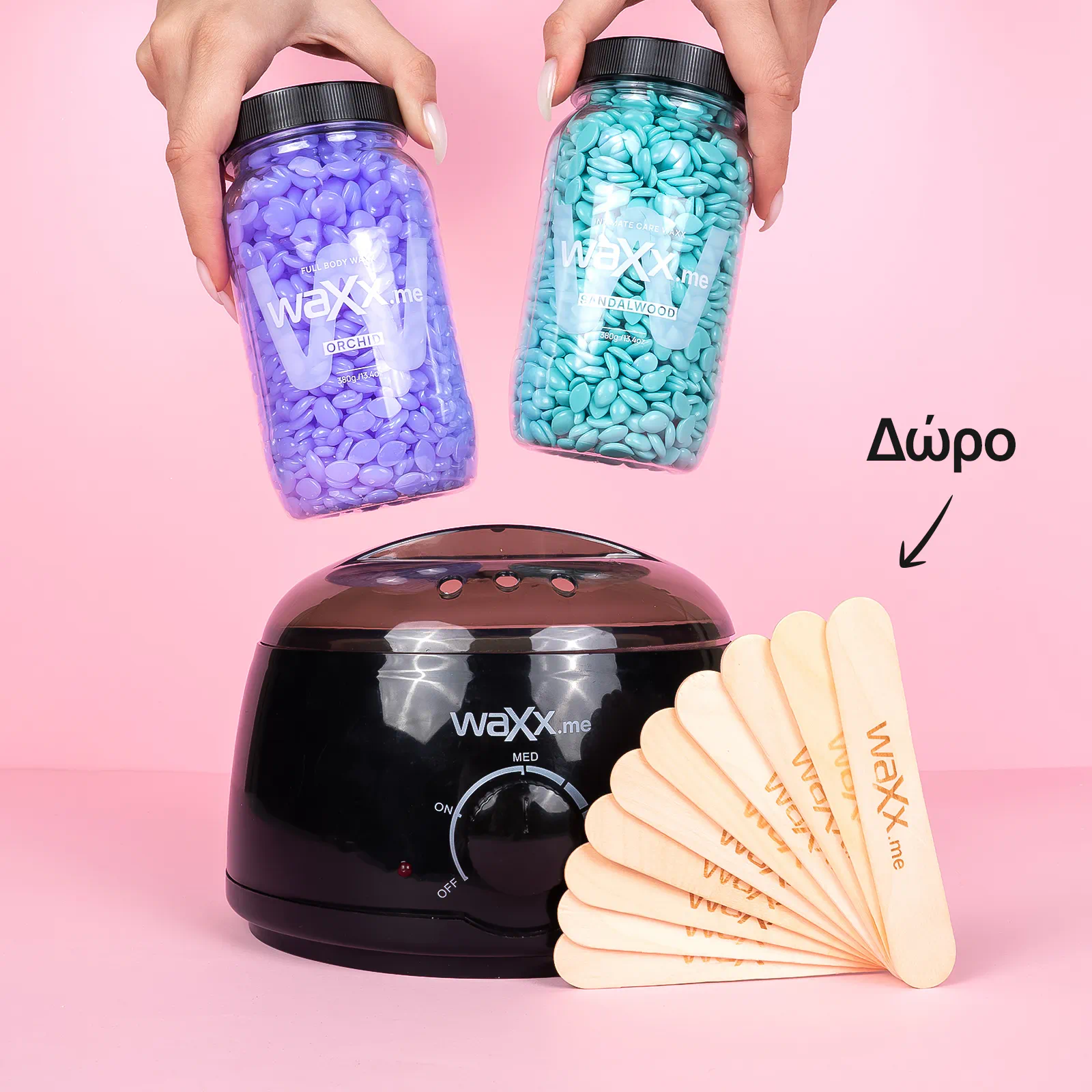 Θερμαντήρας + 2 συσκευασίες κεριού σώματος της επιλογής σας +  Δώρο Ξύλινες σπάτουλες 